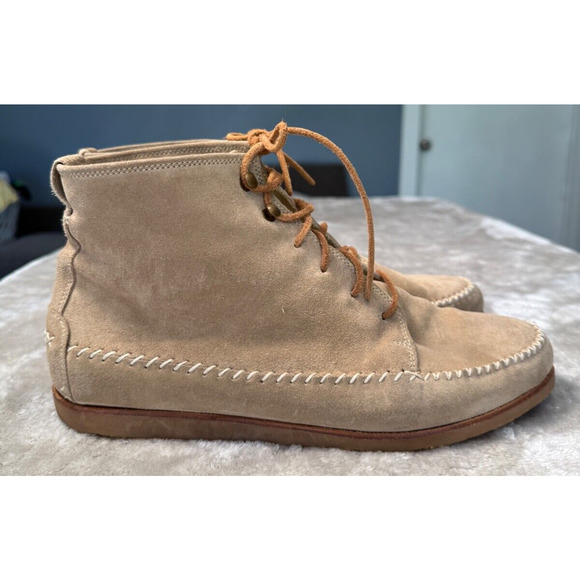 N.D.C. Made by Hand Tan Suede Lace Up Boots Shearling Lined Womens Size 9 EU 40 - Picture 2 of 9
